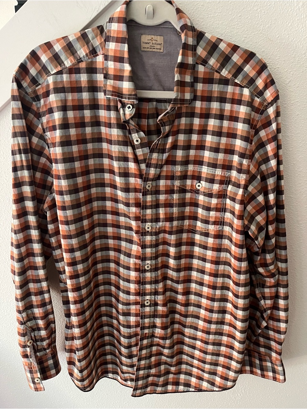 Tommy Bahama Brown, White & Orange Plaid Button-Down Shirt